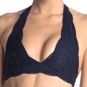 French Affair lace halter neck bralette - black - Small